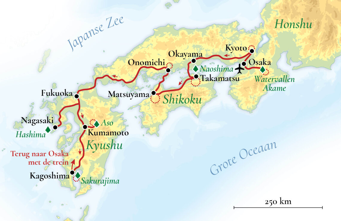 Kaart rondreis Japan 1